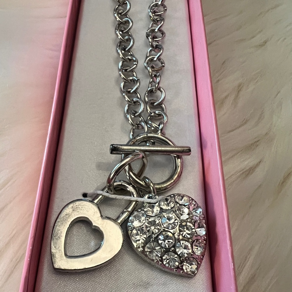 Beautiful Silver Heart and Lock Pendant Choker Necklace, approx. 16”